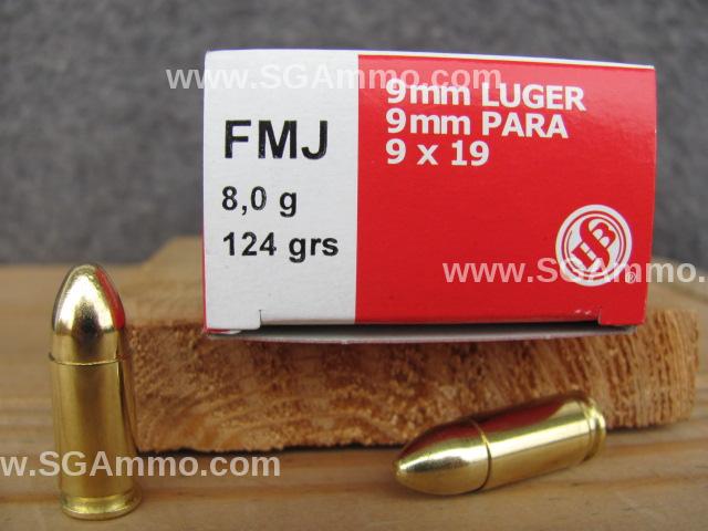 1000 Round Case - 9mm Luger 124 Grain FMJ Sellier Bellot Ammo - SB9B
